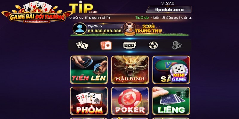 Tipclub - Cổng Game Hàng Đầu| Lì Xì Khủng Hàng Ngày 4 Game bài đổi thưởng quy tụ đầy đủ các thể loại quen thuộc nhất